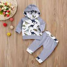 Load image into Gallery viewer, Dinosaur Hooded Tops &amp; Pullover Pants Outfit