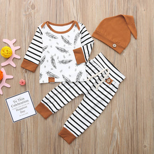 Baby Boy Girl Feather Tee and Striped Pants