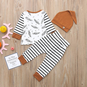 Baby Boy Girl Feather Tee and Striped Pants