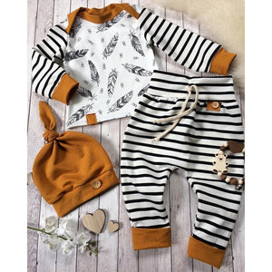 Baby Boy Girl Feather Tee and Striped Pants